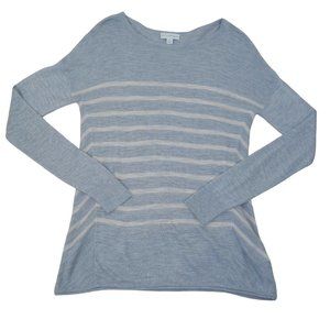 WHITE + WARREN Women's Gray & Cream Stripe Wool Blend Pullover Sweater Size M